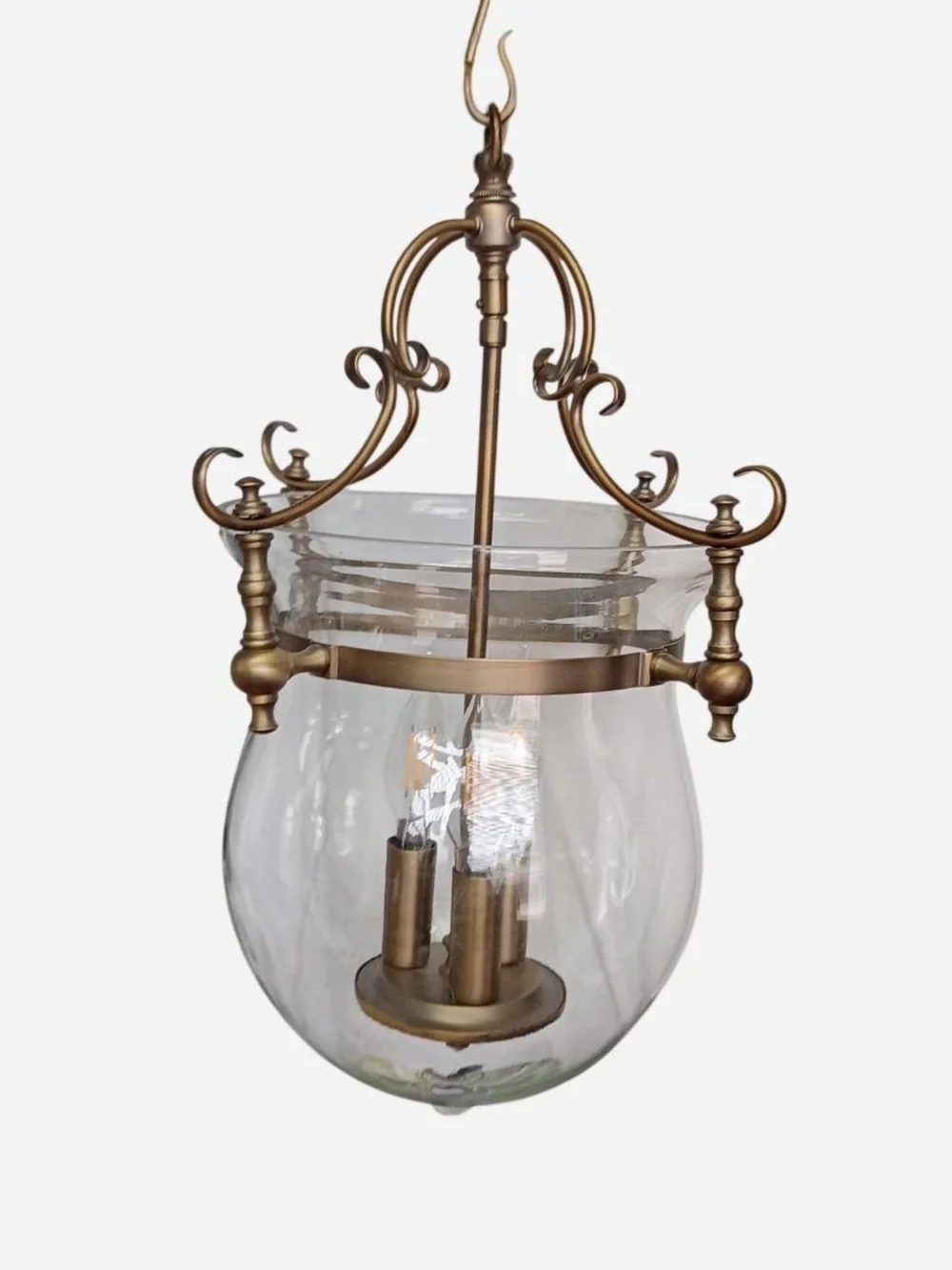 Antique-Style Brass Hanging Lantern Pendant Light - Clear Glass